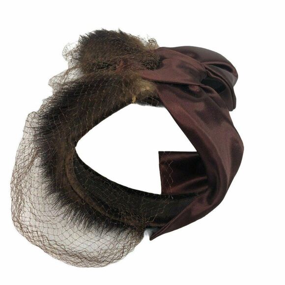 Vintage 1950s Brown Mink Satin Hat Band With Netting - Picture 5 of 5